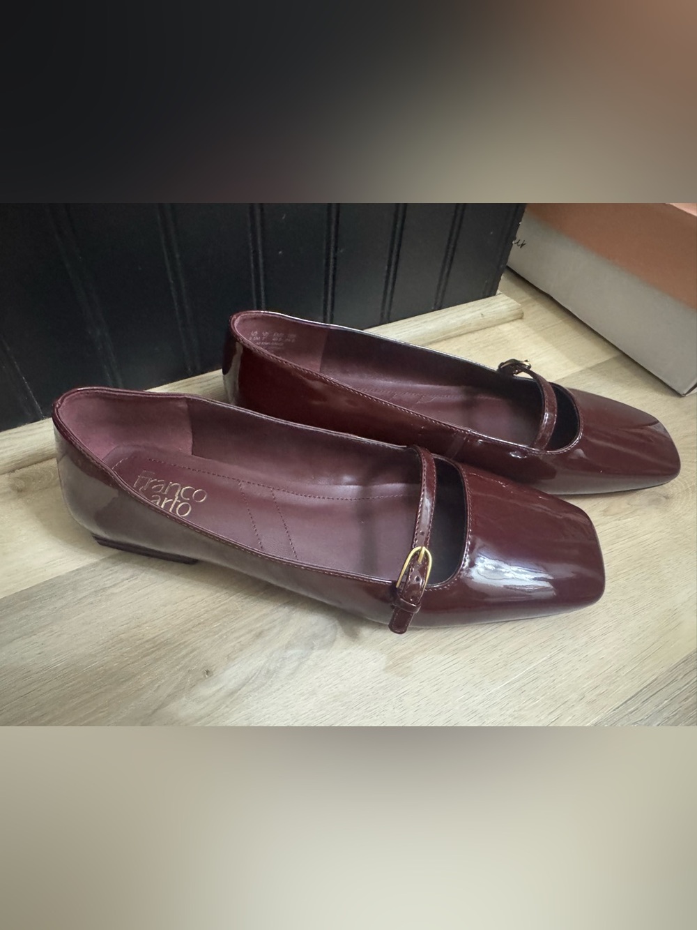 Franco Sarto Women's Burgundy Patent Mary Jane Flats with Buckle